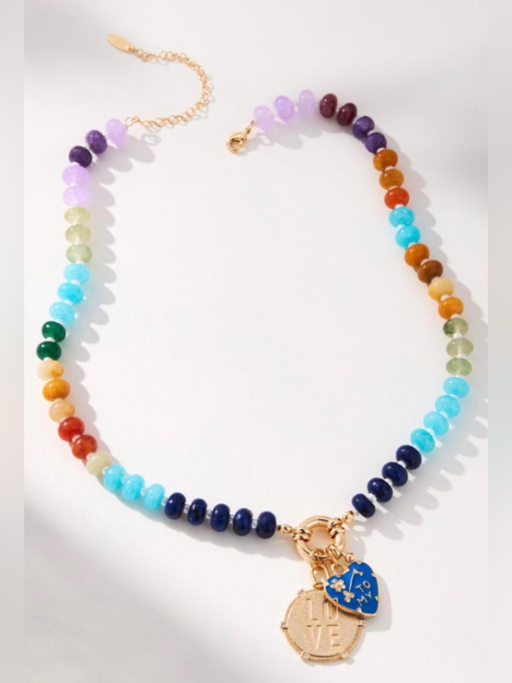 NEW Mayamar Rainbow Beaded Gold Compass & Heart Charm Necklace Layering Boho